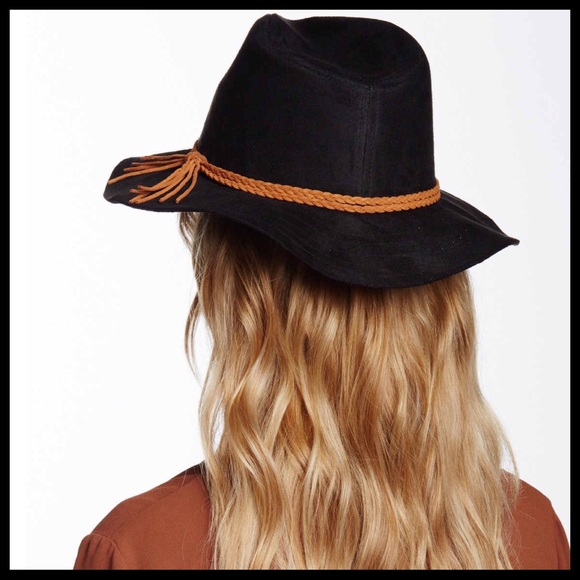 DAVID & YOUNG BLACK VEGAN SUEDE WIDE PANAMA HAT - Picture 4 of 8